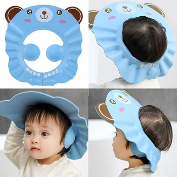 Мягкая шапочка для душа, регулируемая Шапочка для мытья волос для детей, защита ушей, безопасный детский шампунь для купания, душ, Защитная крышка для головы