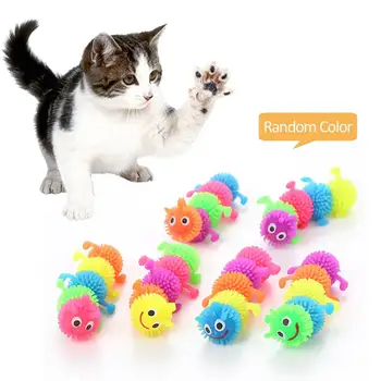 Новые поступления, имитирующая гусеницу, кукла для домашних кошек, забавная резиновая игрушка TPR, забавная игрушка для кошек, дропшиппинг разных цветов