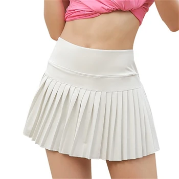 Однотонная женская теннисная плиссированная юбка с высокой талией, Дышащая быстросохнущая спортивная юбка, брюки для бега, фитнес-юбка наполовину
