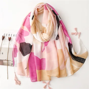 Осенне-зимний солнцезащитный шарф для путешествий, женский Винтажный модный шейный платок, шаль с цветочным принтом в Корейском стиле, элегантный шарф