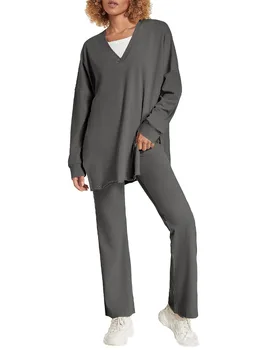 Осенний повседневный женский комплект одежды CHQCDarlys из 2 предметов, негабаритные топы с длинными рукавами и брюки-клеш, уличная одежда