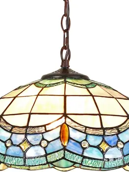Подвесной светильник Tiffany, подвесной светильник из витражного стекла, шириной 16 дюймов, в викторианском античном стиле, синее потолочное освещение для