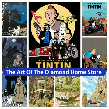 Приключенческий Плакат Tintins 5D Diamond Diamond Painting Kit Мультяшная Настенная Роспись Вышивкой Крестом Детский Подарок Home Deco Comics