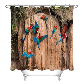 Птицы узор занавески для душа ванная комната водонепроницаемый полиэстер попугай 3D печать стены декор, шторы перегородки для ванной комнаты душ