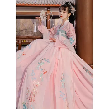 Розовые платья Hanfu для молодых девушек из китайской династии Тан С изысканной вышивкой, женская одежда для косплея восточной принцессы