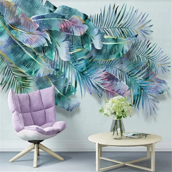 Светлые роскошные обои для гостиной с листьями тропических растений, Скандинавский современный минималистичный фон для телевизора, обои для домашнего декора, фрески