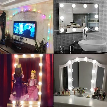 Светодиодная лампа для туалетного столика с сенсорным затемнением, Настенное зеркало для макияжа, USB 12V Hollywood