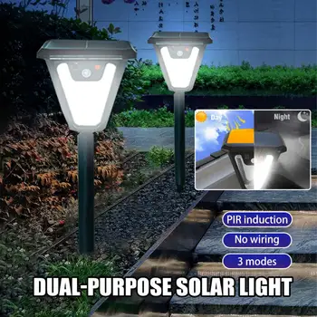 Светодиодный солнечный фонарь, наружные солнечные настенные светильники, 2 цвета, освещение под углом 360 °, солнечный датчик движения, газонные фонари с USB-зарядкой