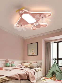 Современный детский потолочный светильник в виде самолета Используется для столовой, спальни, Розовой вентиляторной лампы с регулируемой яркостью, украшения дома с дистанционным управлением