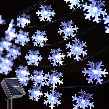 Солнечные фонари Snowflake, уличный водонепроницаемый сказочный светильник с 8 режимами освещения, светодиодная гирлянда на солнечных батареях для декора дома и сада