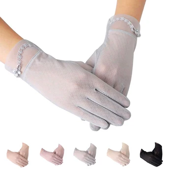 Солнцезащитные перчатки, Нескользящие кружевные перчатки из ледяного шелка, сексуальные женские тонкие летние перчатки для вождения с сенсорным экраном от ультрафиолета, длинные