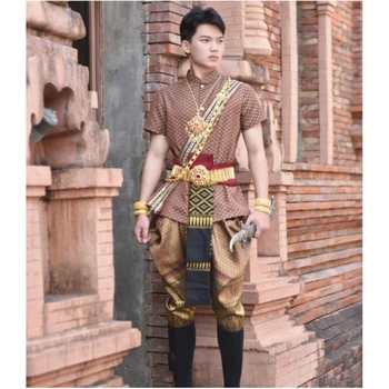 Традиционная тайская одежда для мужчин, сценическое шоу, рубашка, брюки, Национальный костюм Таиланда, одежда Юго-Восточной Азии