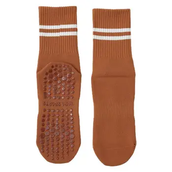 Трикотажные противоскользящие женские спортивные носки для йоги, полосатые эластичные дышащие хлопковые женские носки для пилатеса контрастного цвета