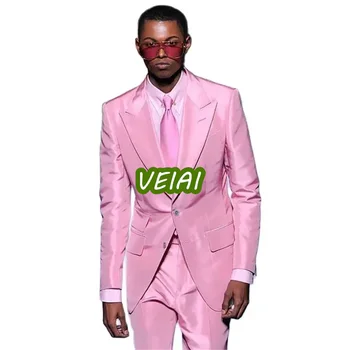 Формальные розовые костюмы для мужчин, свадебный костюм, однобортный, с остроконечным отворотом, роскошные наряды Terno, пиджак, брюки, приталенный крой, из 2 предметов