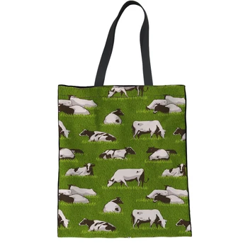Холщовая сумка-тоут Yikeluo Prairie Cow, женская многоразовая хозяйственная сумка большой емкости, складная прочная сумка через плечо, сумка для животных
