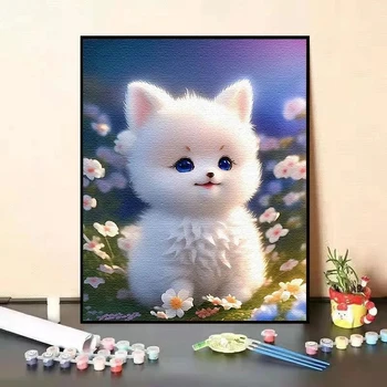 Цифровая картина маслом с милой собачкой, цвет заливки D, день рождения девочки, ручная роспись, отдел декоративной живописи