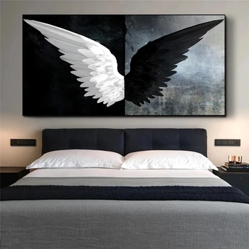 Черно-Белые Крылья Ангела 2023 DIY Мозаика Полная Квадратная Алмазная Вышивка крестиком 5D Украшение дома